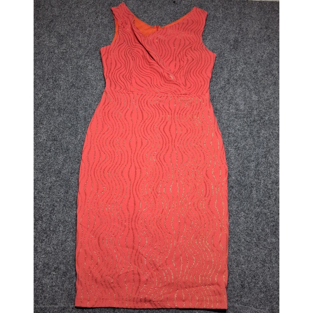 Maria Bonita USA‎ Orange Gold Metallic Wavy Sheath Dress Sleeveless Size L